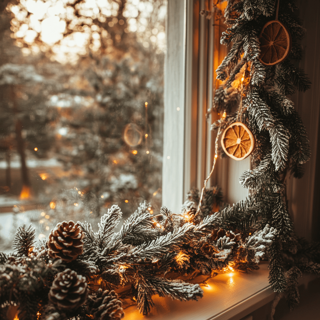 Ideas for Budget-Friendly Christmas Window Decorations natural greenery