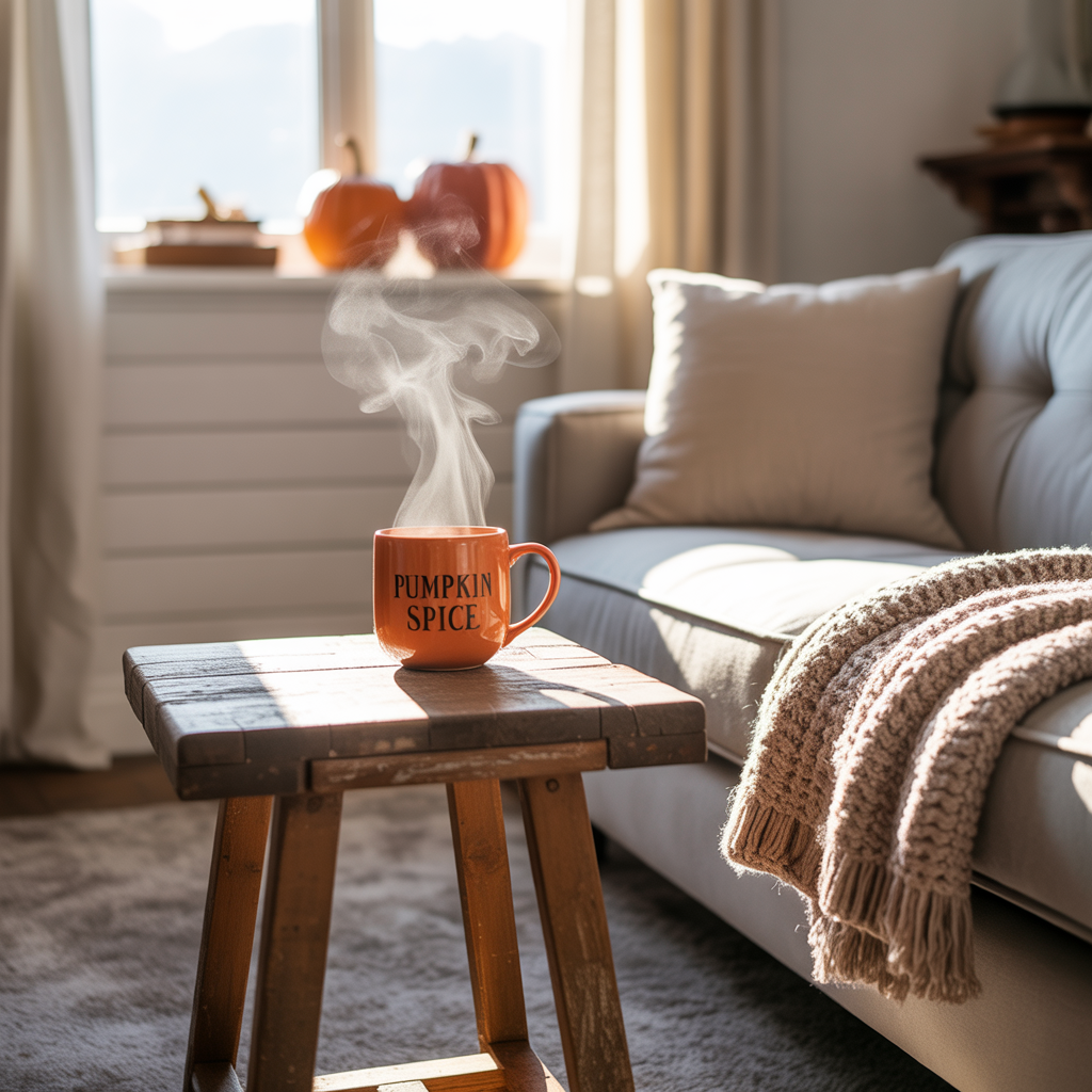 table with autumn mug