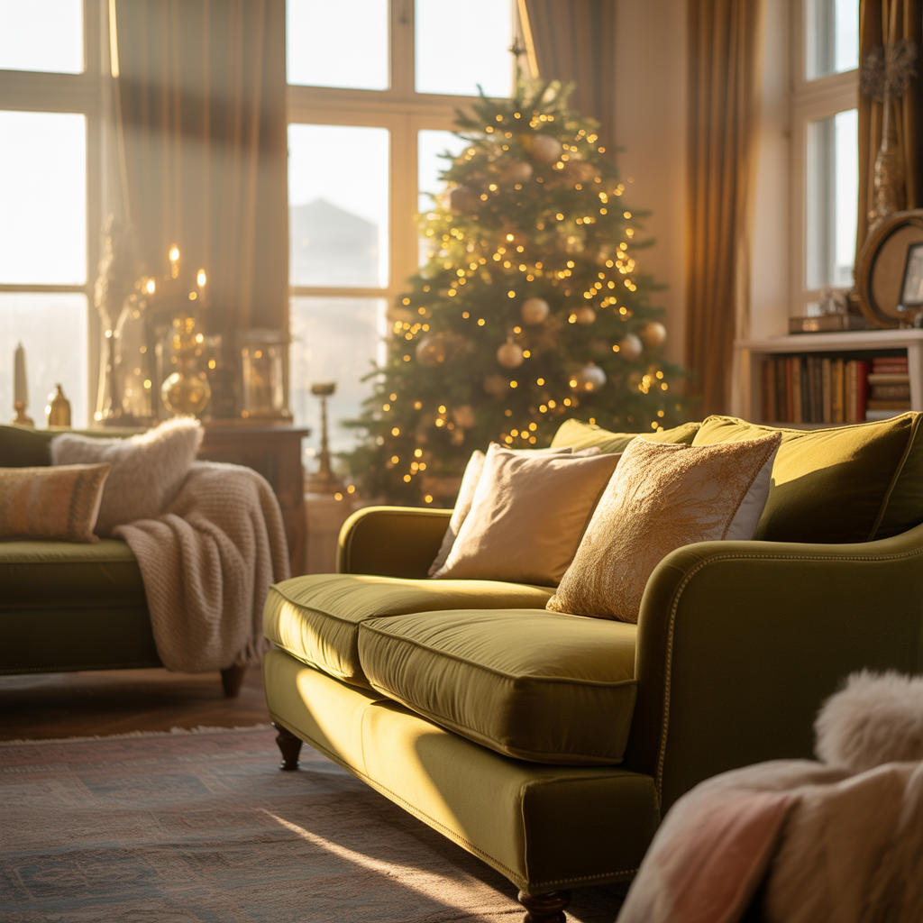 cosy christmas decor with a Cosy living room with candlelight.