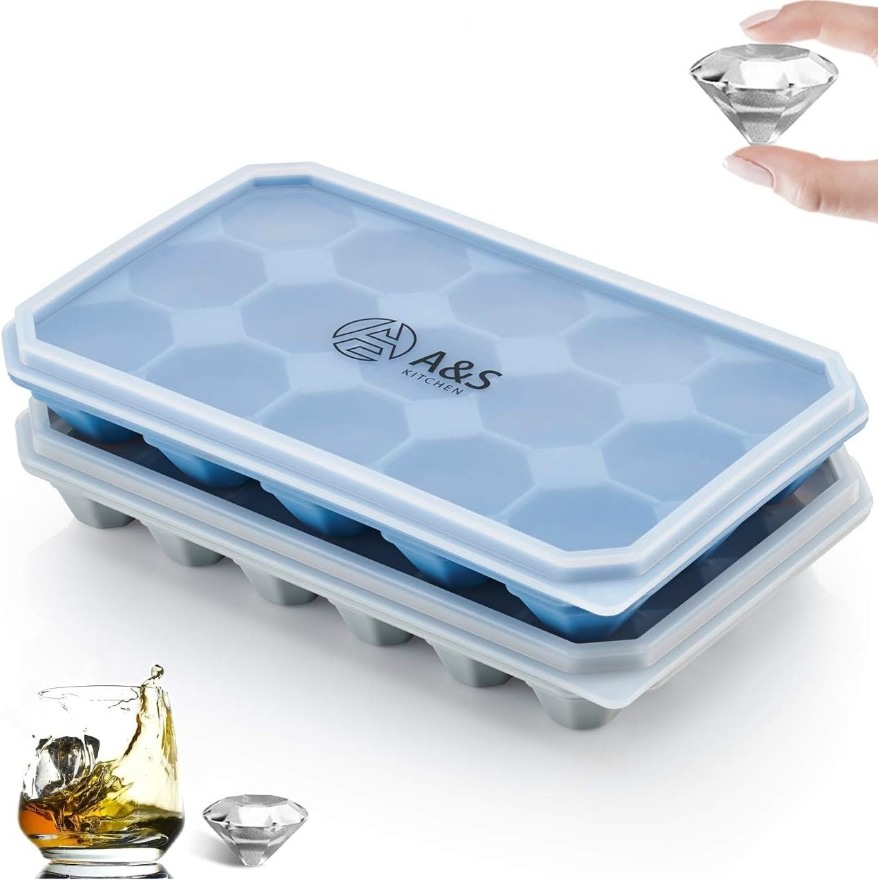 Two lidded silicone ice cube trays